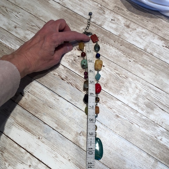 Hand-made gorgeous polished stone necklace with turquoise pendant - Picture 8 of 9